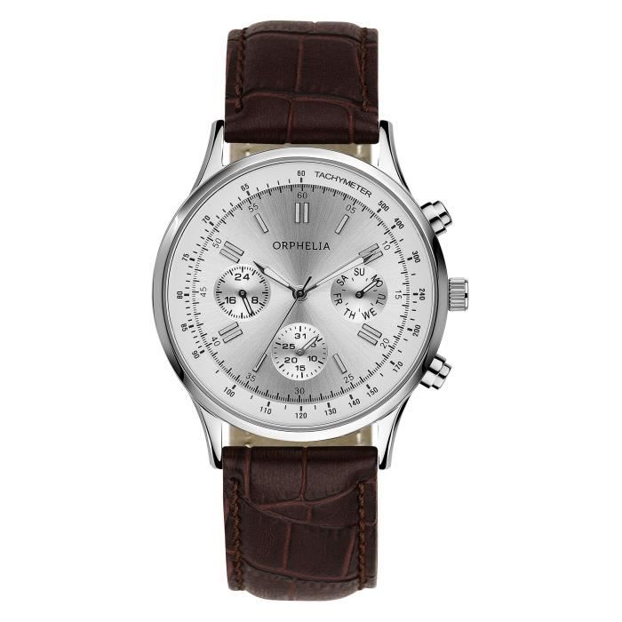 Orphelia - 81506 - Montre Homme - Quartz - Chronographe - Chronomètre - Aiguilles - Luminescent - Bracelet cuir Marron