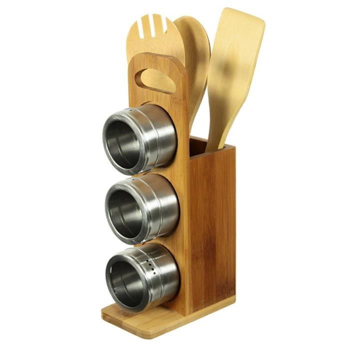 Porte Ustensiles & Pots à épices aimantés Bambou