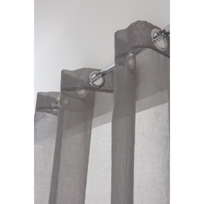 Rideau Voilage Classique Grande Hauteur 140 x 280 cm à Oeillets Uni Gris Foncé Effet tramé