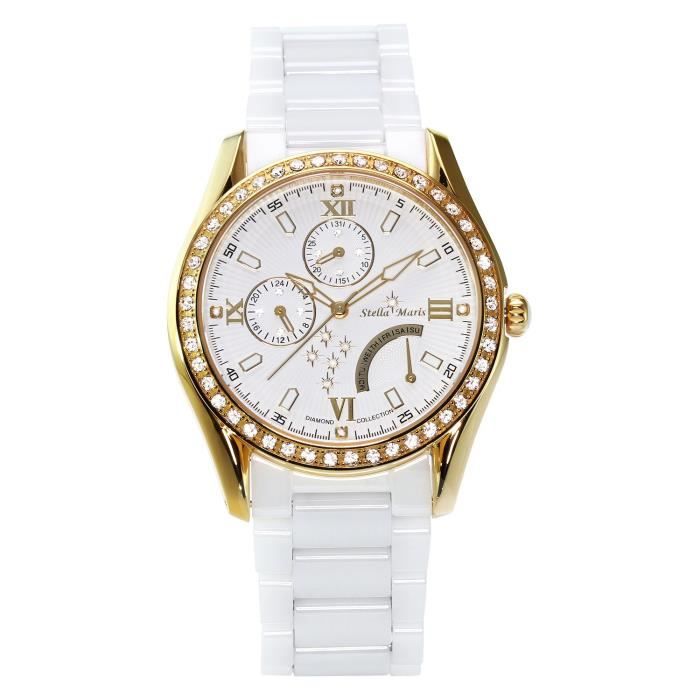 Stella Maris STM15M7 - Montre Femme Cadran blanc Quartz Analogique Bracelet Céramique blanc avec diamants et éléments Swarovski