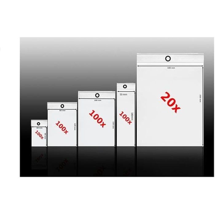 Assortiment de 420 sachets plastique à fermeture à zip Set de 5 tailles différentes lot de sac fermeture pression