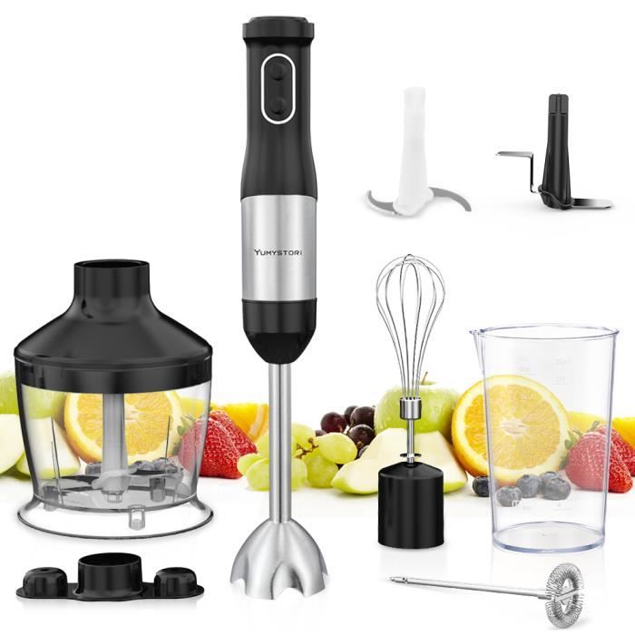 Mixeur Plongeant 20 Vitesses 7-en-1 Mélangeur à Main 800W à 4 Lames en Inox, mousser le lait, Broyage de glace, hachoir,blender