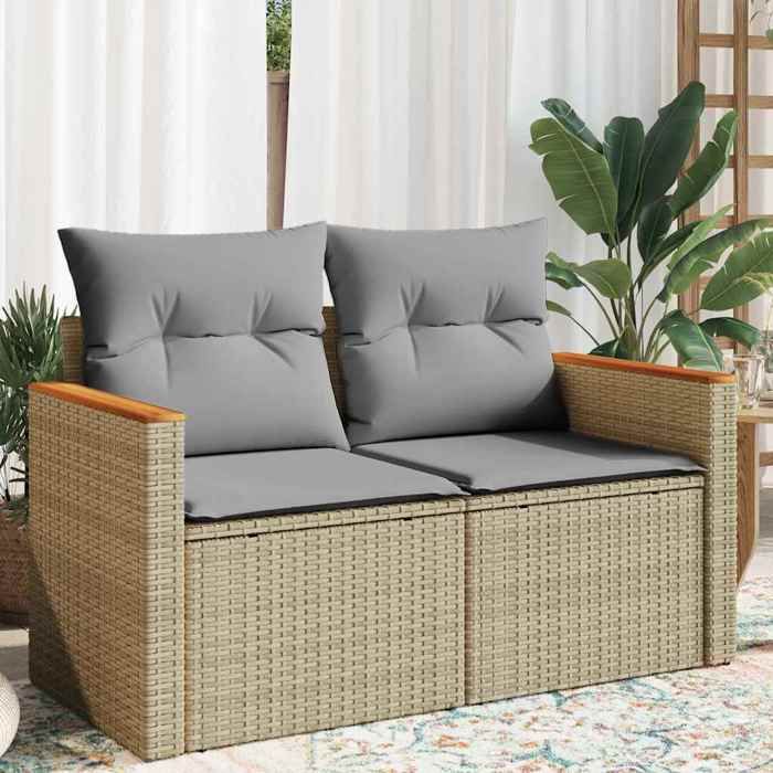 vidaXL Canapé de jardin avec coussins 2 places beige résine tressée 366097