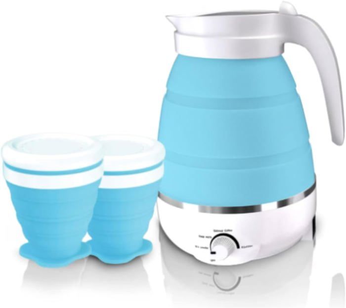 Bouilloire Pliable En Silicone 0,6L - Voyage, Camping, Randonnée | Avec 2 Gobelets Pliables | Chauffe En 5 Min | 660W | 230V