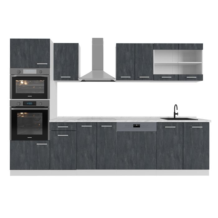 Test de la cuisine Vicco R-Line 300 cm anthracite/blanc avec armoire haute
