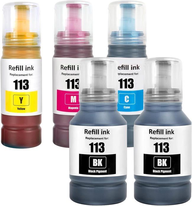 Encres Compatibles E104 Pour Imprimantes Epson ET-série - Lot 4 Flacons (Noir, Cyan, Magenta, Jaune) - 70 Ml Chacun - 8