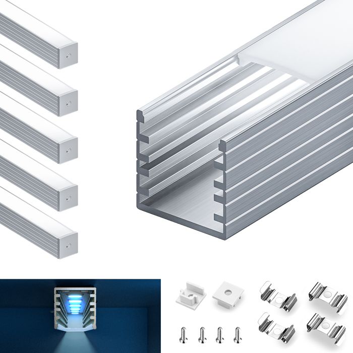 KOSOOM LED Aluprofil 2m – 15 Stück Mit Diffusor, Für LED-Streifen Bis 12,4 Mm – U-Form Für Wand & Decke