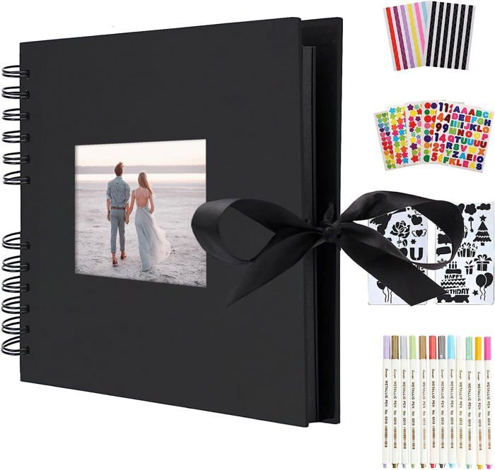 AIOR Album Photo DIY 80 Pages - Scrapbooking Mariage, Cadeau Personnalisé Noir