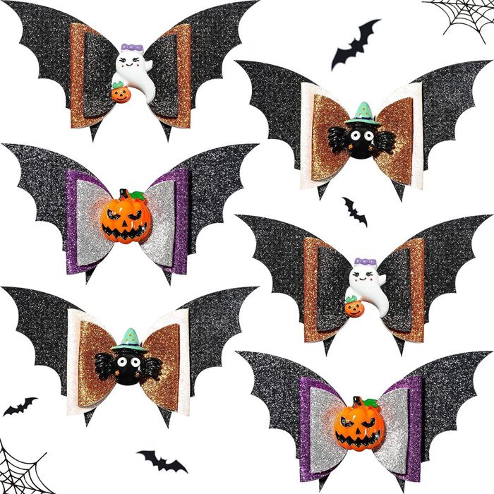Comparer les prix de Lot de 6 barrettes à cheveux pour filles avec nœuds pour Halloween pinces à cheveux en forme de chauve-souris à paillettes