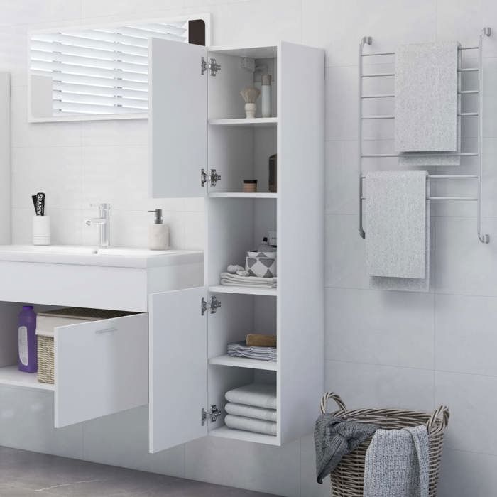 Armoire de salle de bain - GKK - Colonne - Blanc 30x30x130 cm Bois d’ingénierie gg158
