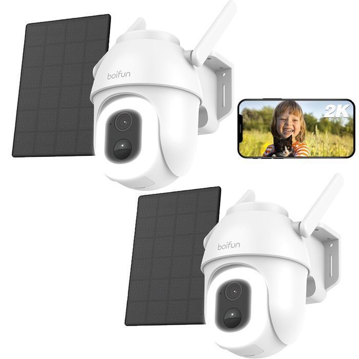 Caméra Surveillance Extérieur YESKANO 2K Solaire WiFi - 360° PTZ, Vision Nuit Couleur, Détection PIR - Blanc
