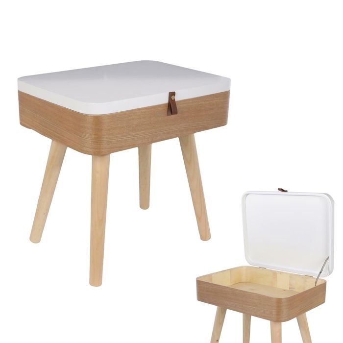Table de chevet - Elin - Design vintage - Bois blanc/naturel - 40x305x54 cm Table de chevet - Elin - Design vintage - Bois blanc/naturel - 40x305x54 cm