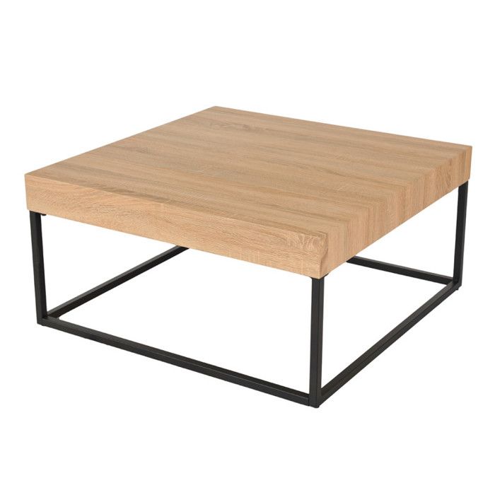 Table basse carrée 80 x 80 cm décor chêne et pieds métal – BILLIE Meubletmoi Table basse carrée 80 x 80 cm décor chêne et pieds métal – BILLIE Meubletmoi