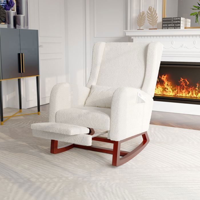 Chaise Bascule RelaxationFauteuil à Bascule avec 2 Poches Fauteuil dallaitement avec AntidéRapant Pieds et Base en Bois