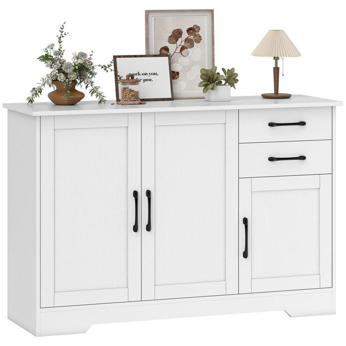 Buffet - HOMCOM - 3 portes 2 tiroirs et étagère réglable - panneau de particules et MDF - 120 x 38 x 79 cm - blanc