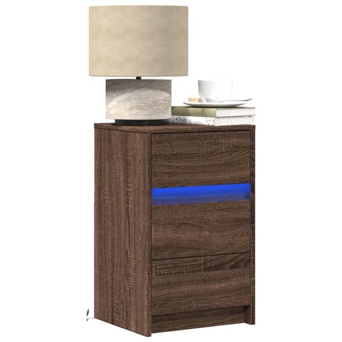 Table de chevet avec LED - VIDAXL - 38x34x61 cm - Chêne marron - Bois dingénierie - Tiroir de rangement