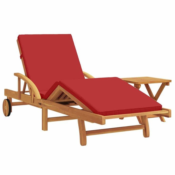 Transat de jardin en bois dacacia - vidaXL - Rouge - 200x67x84 cm - Dossier multipositions - Repose-pieds réglables