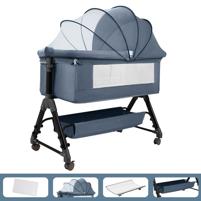 Lit Bébé Berceau Cododo pour Bébé 0-36 Mois Hauteur Réglable Lit Cododo avec Matelas Panier de Rangement Table à Langer - Bleu