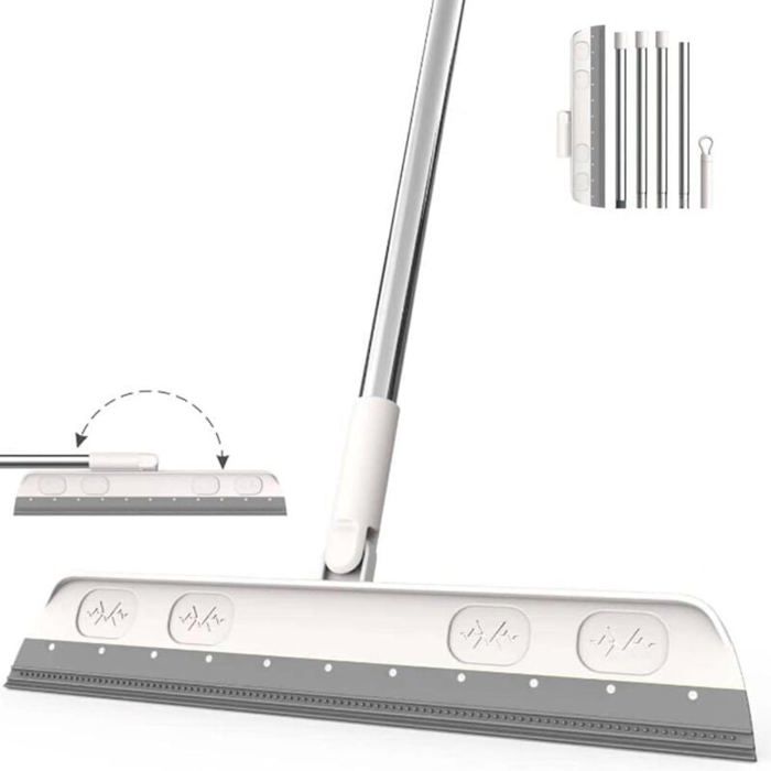 Balai Raclette Sol avec Long Manche Réglable 110cm, Balai Raclette de Sol avec 38cm Bandes de Silicone, Laveur de Sol à Raclette Rotatif à 180°pour Nettoyage de Garage, Douche, Salle de Bain