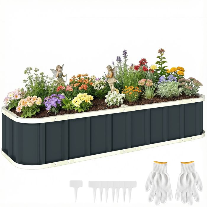 Jardinière surélevée - Outsunny - gants et bords pliés - acier galvanisé - 165x52x31cm - gris foncé