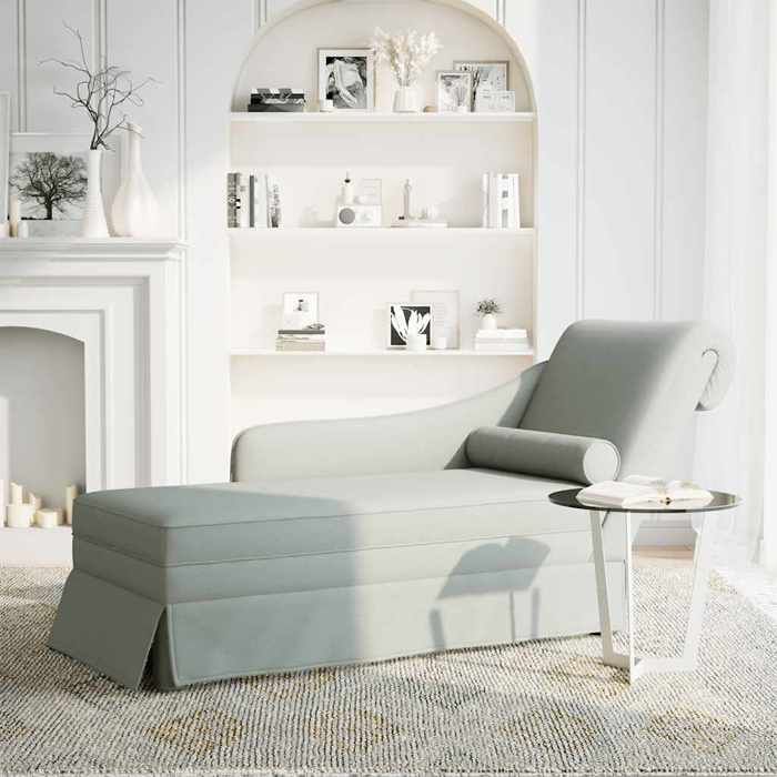 SOLDES DHIVER®Chaise longue/Fauteuil long - Fauteuil relaxant/chaise salon - 145x56x70 cm - et traversin accoudoir droit gris clair