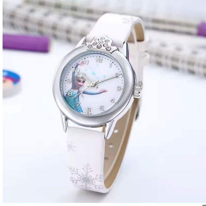 Montre Fille Elsa Reine des Neiges Blanche – Montre Enfant Bracelet Blanc – Cadeau Princesse Anniversaire