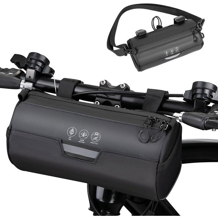 Sac de guidon de vélo étanche reflecteur - Amovible avec sangle - 23x11x11cm noir - Accessoire vélo