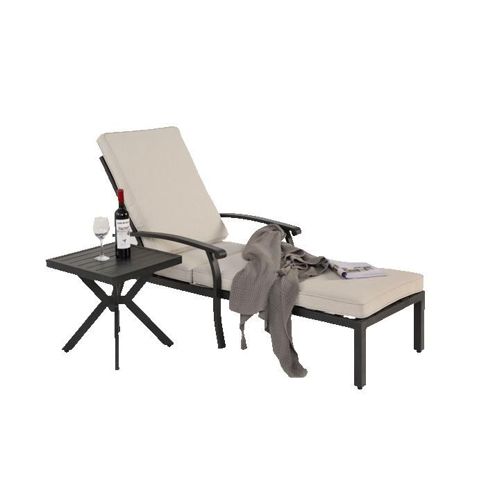 Fauteuil relax piscine en aluminium oxydation résistante coussin beige coton chaise longue réglable confortable