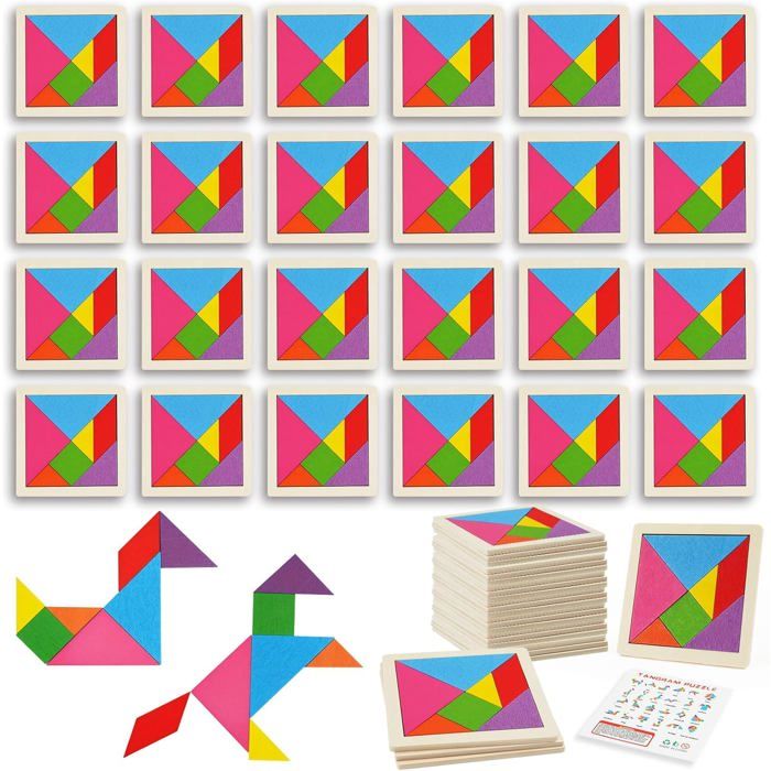 24 PCS Tangram Enfant Puzzle Tangram en Bois pour Enfants Jouets Montessori Jouets Éducatifs Classiques Montessori Éducatifs X