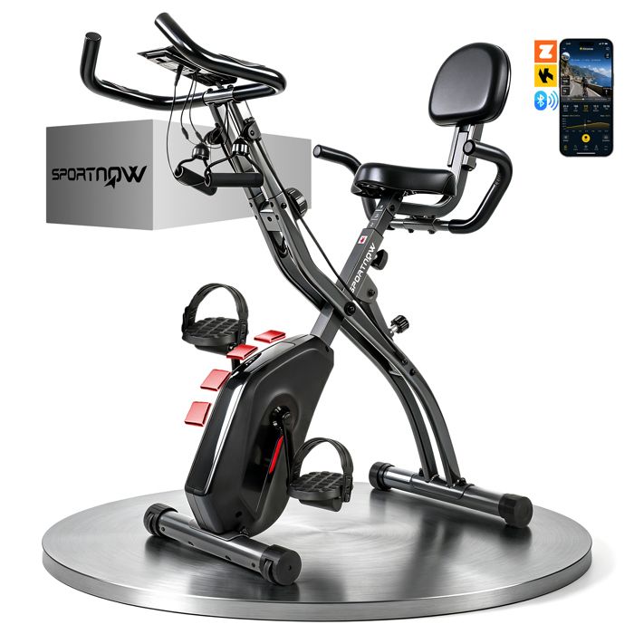 Vélo dappartement pliable - vélo de fitness - SPORTNOW - silencieux connecté Kinomap bluetooth et Zwift - acier - noir