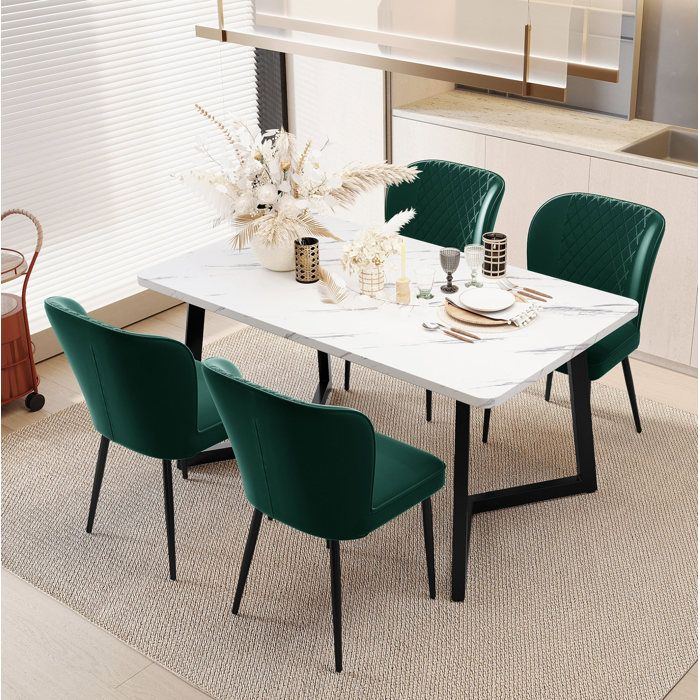 Lot de 4 chaises de salle à manger vertes en velours dossier ergonomique piètement métal montage facile