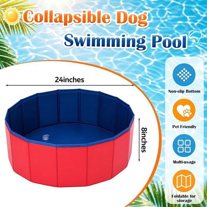 Piscine pliable rouge pour chiens avec sac de stockage baignoire portable en plastique dur piscine chiens chats cour arrière