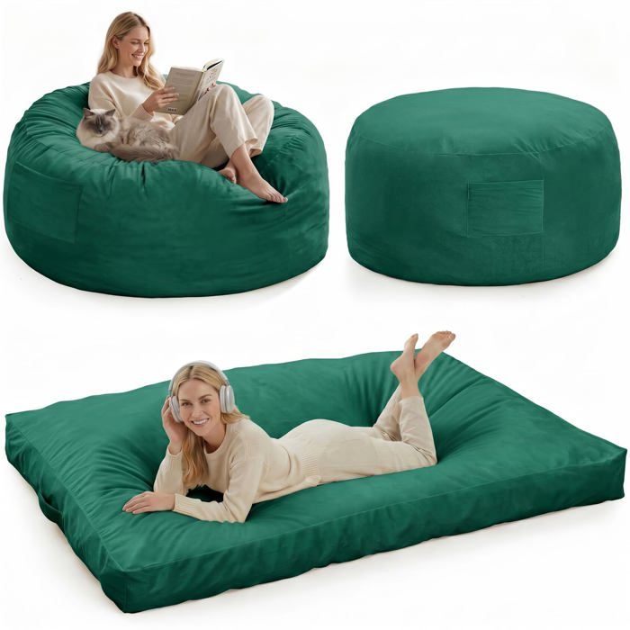 Garvee Pouf Géant XXL Convertible Lit Rembourré Housse Microfibre Douce Idéal Salon & Gaming Vert