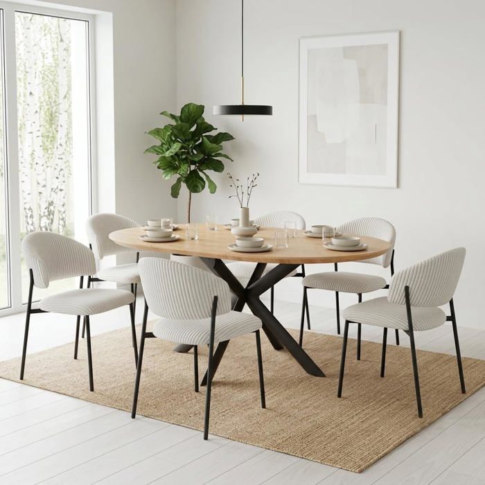 JIEXI Lot de 6 chaises de salle à manger en velours côtelé de style contemporain avec pieds en métal (sans table blanc)