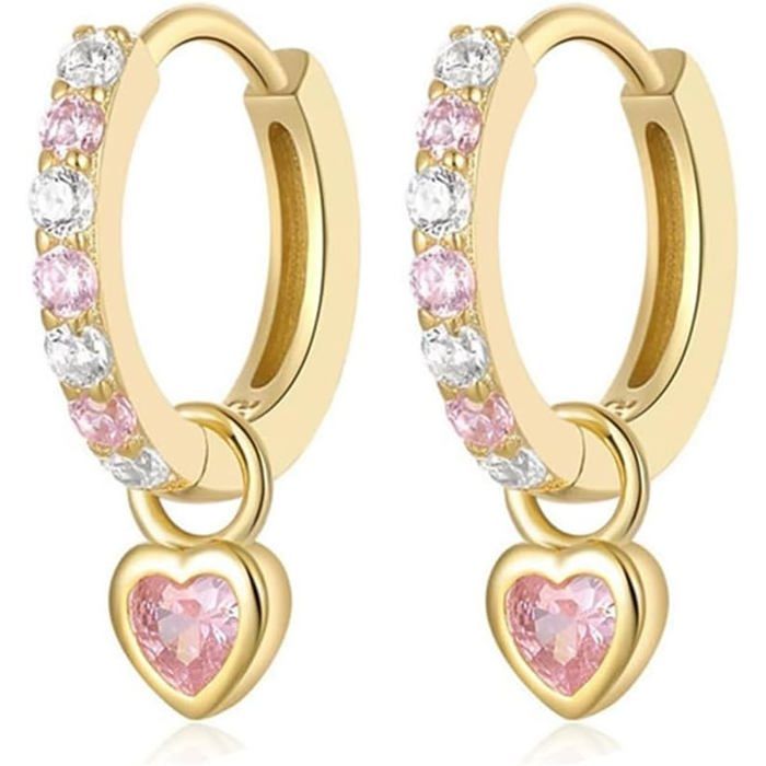 Créoles En Argent 925 Pour Femmes Et Filles Comme Boucles D Oreilles Huggies Avec Pendentif Coeur En Or Et Argent Hypoallerg[PP79]