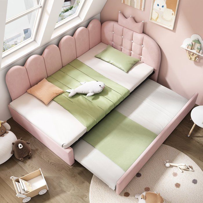 Lit gigogne 90x200 avec lit gigogne 90x190 velours pour chambre enfant