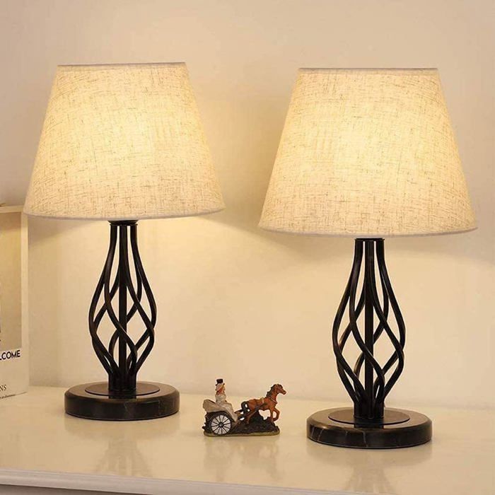 Lot De 2 Lampes De Chevet Lampe De Bureau Moderne Avec Base En Marbre Et Abat-Jour En Lin - Petite Lampe Pour Chambre À Couc[LL607]