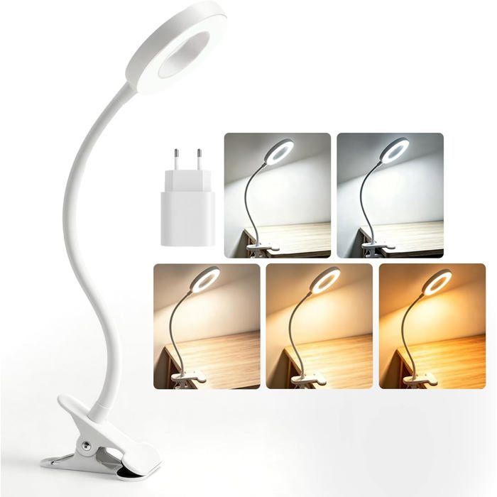Lampe De Bureau Blanche Avec Pince Et Timer Adaptateur Inclus 5 Couleur 10 Intensite Led Lampe Usb Flexible Clip Lampe De Le[BI95]