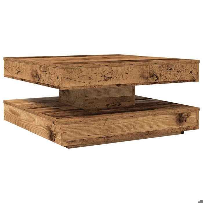 Table basse - MAISON EXCLUSIVE - Rotative à 360° - Vieux bois - 70 x 70 x 34 5 cm - Bois dingénierie