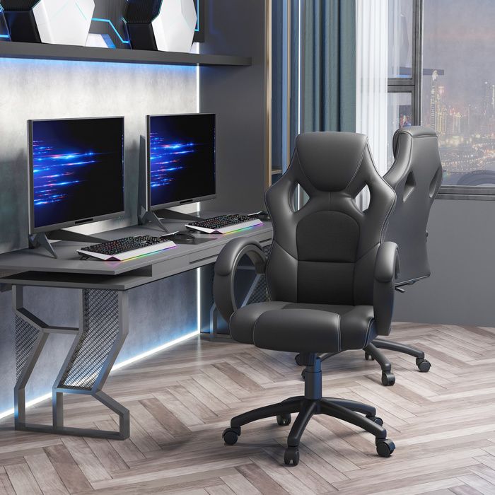 Chaise de bureau basculante - Haut dossier - Revêtement simili‑cuir PU & maille respirante - Hauteur réglable 45 5–55 5 cm