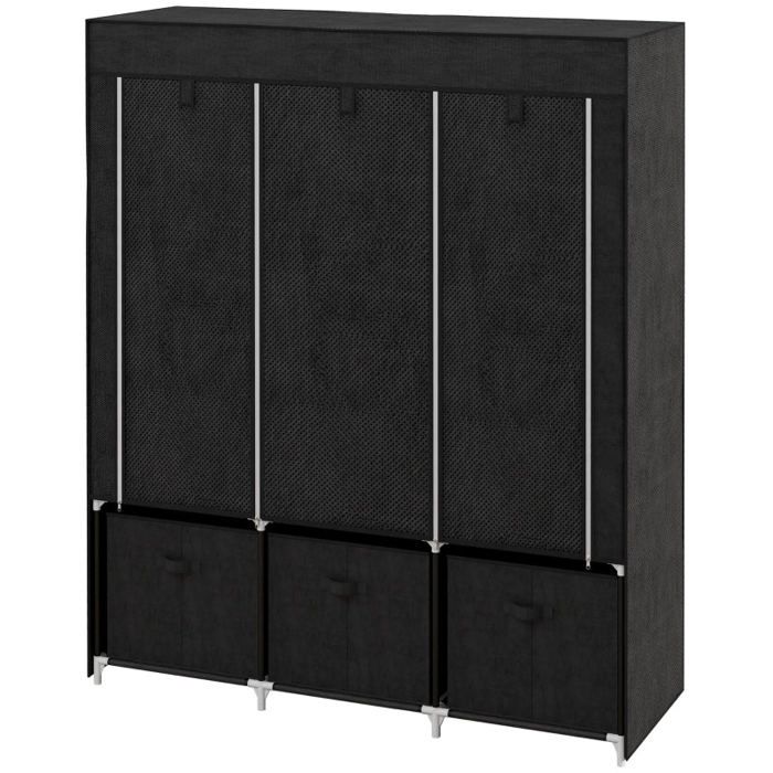Armoire en tissu Logidon noir 125×43×162 5 cm avec 3 tiroirs