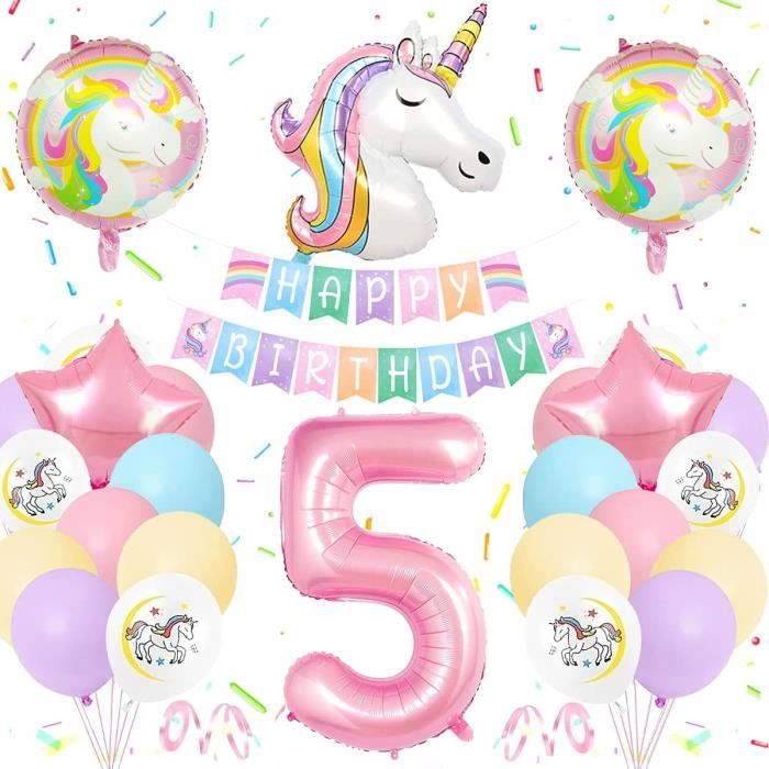 5 Ans Decoration Anniversaire Licorne Fillepastel Ballon Licorne Anniversaire Fillegeants Ballons Numero 5enormes Ballons Lic 950 Cdiscount Maison