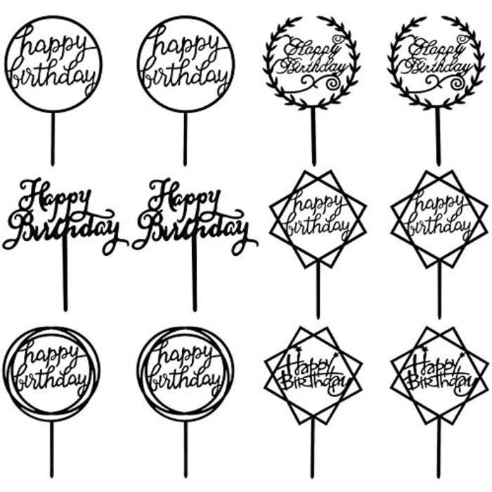 Ensemble Patisserie Efgtd 12 Pieces Joyeux Anniversaire Cake Topper Acrylique Anniversaire Cupcake Topper Cake Pick Decorations Pour Cdiscount Maison