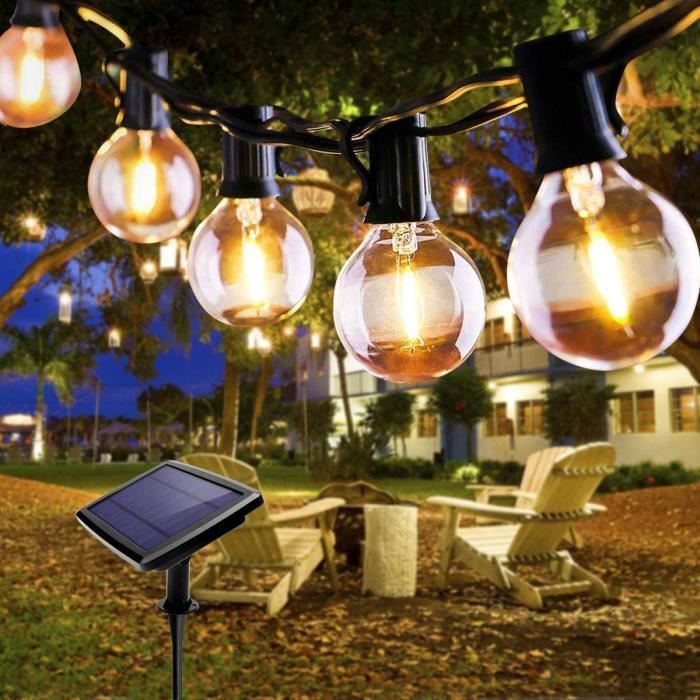 Extérieur Solaire, 7.6m Guirlande Guinguette Solaire avec 25 Ampoules LED  et 2 de Rechange, 4 Modes d'Éclarage Guirlande Solai[128] - Cdiscount Maison