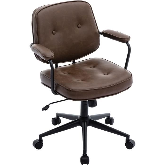 Chaise de Bureau, Chaise Ergonomique en Cuir PU Pivotante avec Accoudoir Rabattable, Hauteur