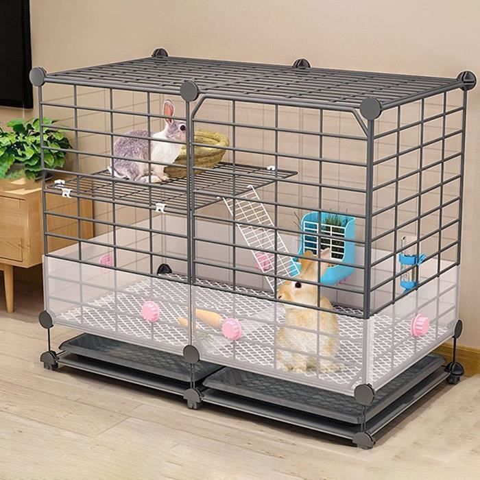 Enclos Lapin Interieur avec 2 Plateaux Coulissants Profonds et Garde D