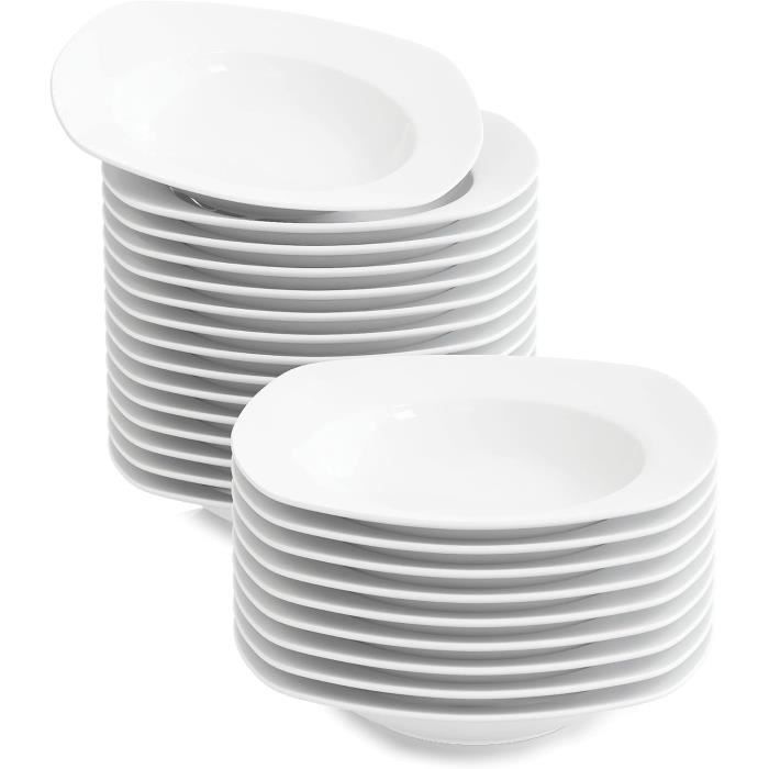 Set De 6 Assiettes Creuses En Porcelaine Blanche Avec Liseré Doré - Diamètre 21,5cm - Pour Soupes, Pâtes, Plats En Sauce