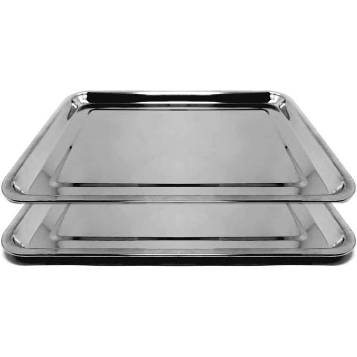 Plateau rectangulaire - Acier inoxydable - 36 x 27 cm - Lot de 2 - Pour traiteur & buffets
