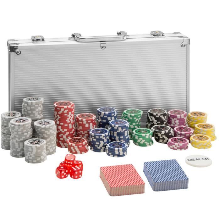 Mallette de poker - coffret de poker complet - SPORTNOW - 300 jetons 5 dés 2 jeux de cartes tapis feutre - aluminium - gris - Jeux - Jouets