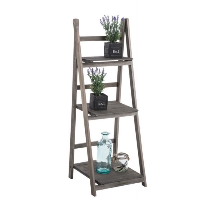 Echelle Etagere Plante Decoration Vintage En Bois Marron Vieilli 3